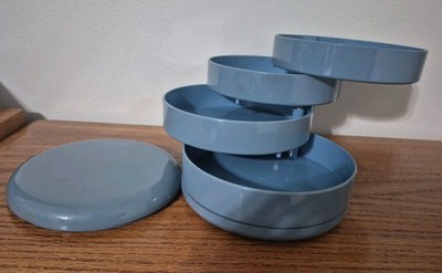 Vtg InterDesign Swivel Organizer Dusty Blue Space Age Mid Century Jewelry Desk
