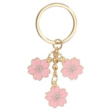 Flower Charm Keychain, Cherry Blossom Enameled Keychain Keyring Pendant, Pink