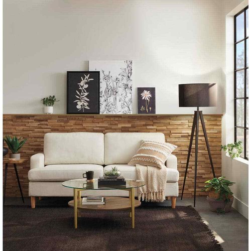 Otto 36 in. Gold/Walnut Round Glass Top Coffee Table - Picture 3 of 6