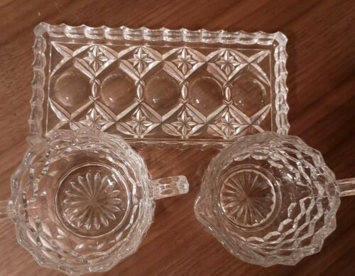 Vintage Crystal Glass Cream And Sugar Set Cubist Art Glass - Picture 3 of 7