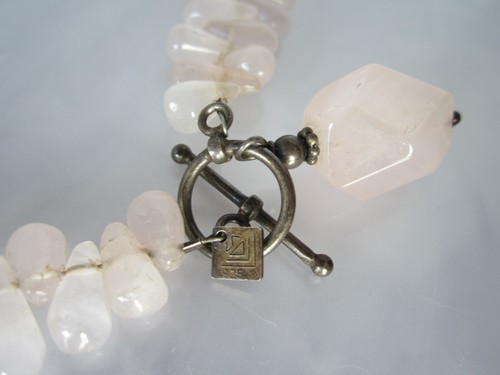 VINTAGE FULLY HALLMARKED SOLID STERLING SILVER GENUINE ROSE QUARTZ BEAD NECKLACE - Picture 3 of 11