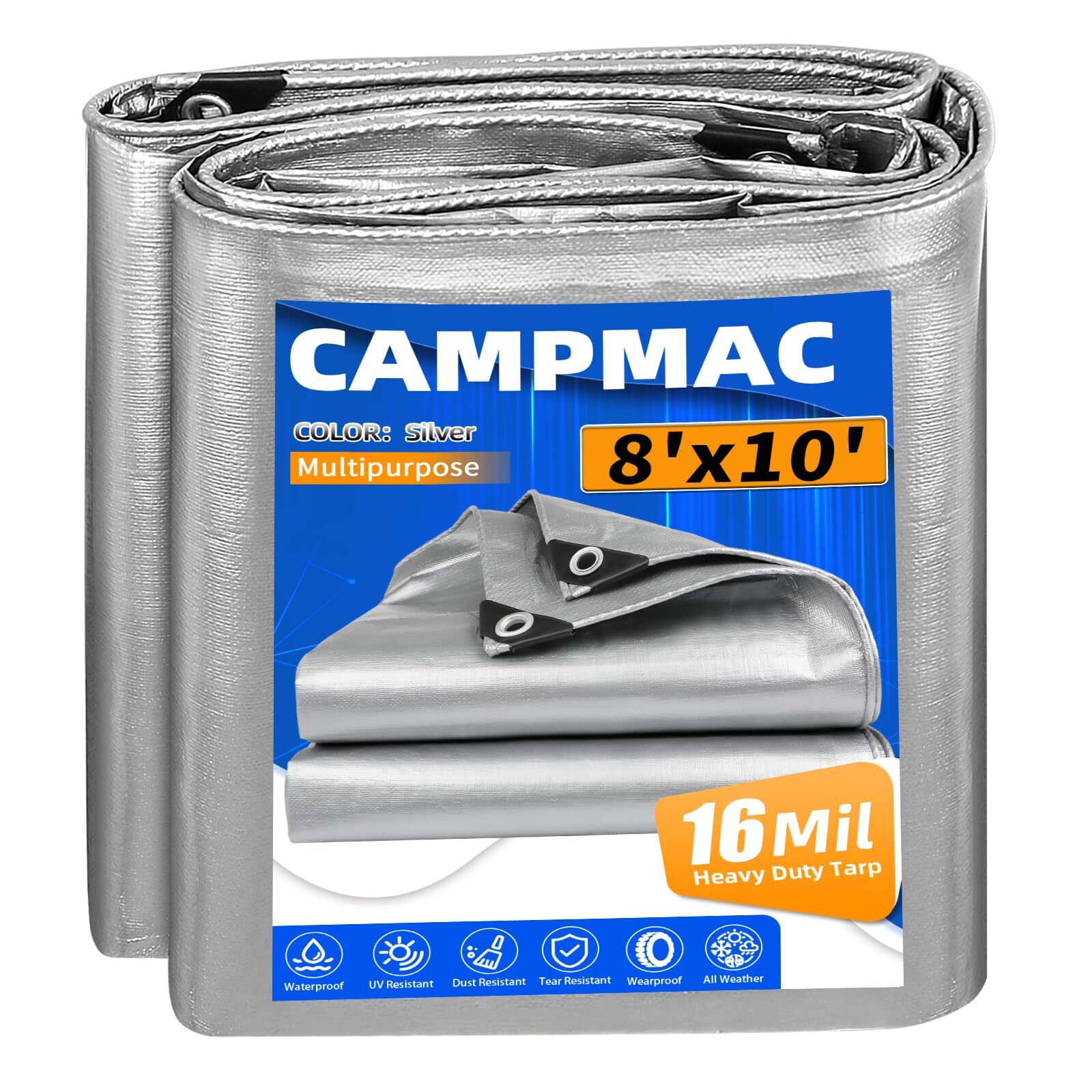Heavy Duty Tarp 8' X 10', 16 Mil Large Waterproof Tarps, High Durability, UV ...