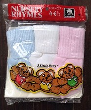 Vintage Nursery Rhymes Socks Fold Over 3-Pack Size 4-6.5 Toddler USA Cotton NOS