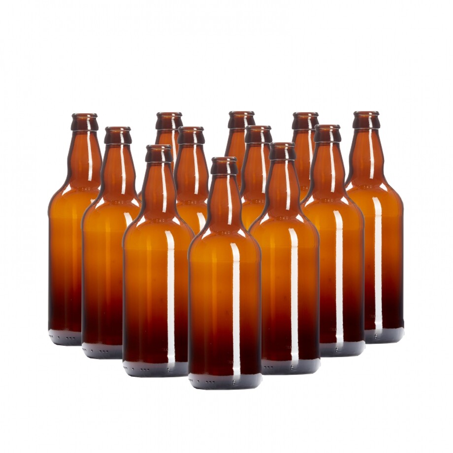 Amber Glass Beer Bottles 500ml Brown - Box of 12 With Crown Caps Homebrew Cider