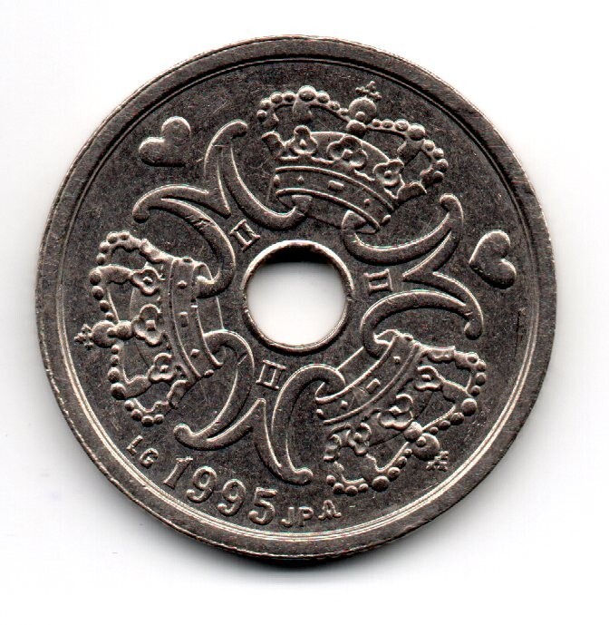 Denmark 1995, Monogram of Margarethe II showing 3 crowns, 2 Kroner, accept offer