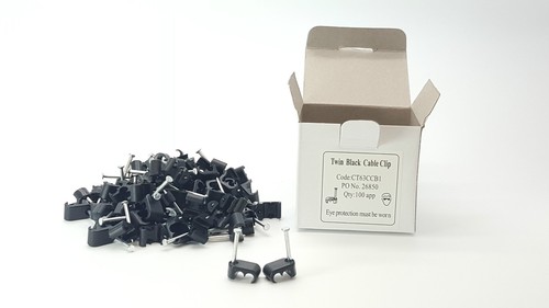 WF65 Black Round Cable Clips Twin Clip Satellite Shotgun for Sky HD Q x 100 Pack - Picture 9 of 9