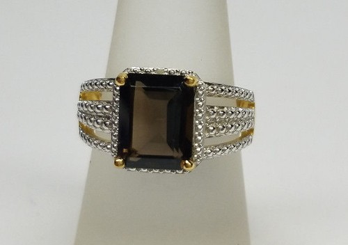 18k Gold 925 Sterling Silver Genuine Smoke Topaz Engagement Ring Size 6 NEW - Picture 2 of 6
