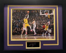 Framed Lebron James Laser Engraved Signature L.A Lakers Record Breaking Shot