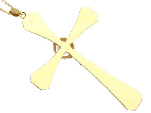 Vintage Seed Pearl and 18k Yellow Gold Cross Pendant - 第 6/9 張圖片