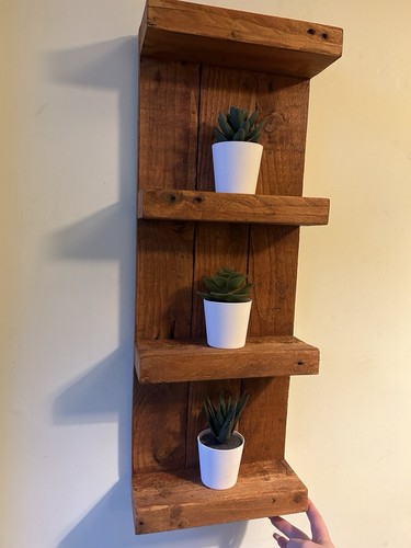 Rustic Wooden Shelves Wood Shelving Display Shelf Wall Mounted 4 Tier hanging - Picture 2 of 4