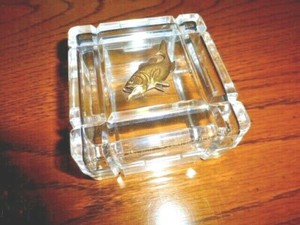 Crystal Jonal Glass Box w Bass Fish Jewelry Dresser Box 