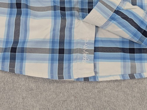 Travis Mathew Shirt Mens Large White Blue Plaid Nylon Stretch Sports Golf Pocket - Picture 5 of 11