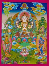 Chenrezig three deities Hand-painted Thangka Art. (58x42cm) Free Shipping!!