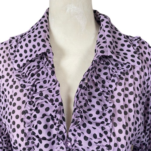 Allison Taylor Blusa Mujer Púrpura Volantes Botón Abajo Manga Larga Cuello L - Imagen 5 de 9