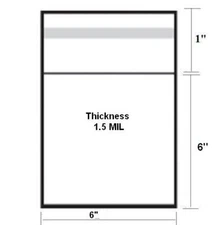 6" X 6" + 1 Clear Poly Bags with Self-seal Lip and Tape 1.5 mil 