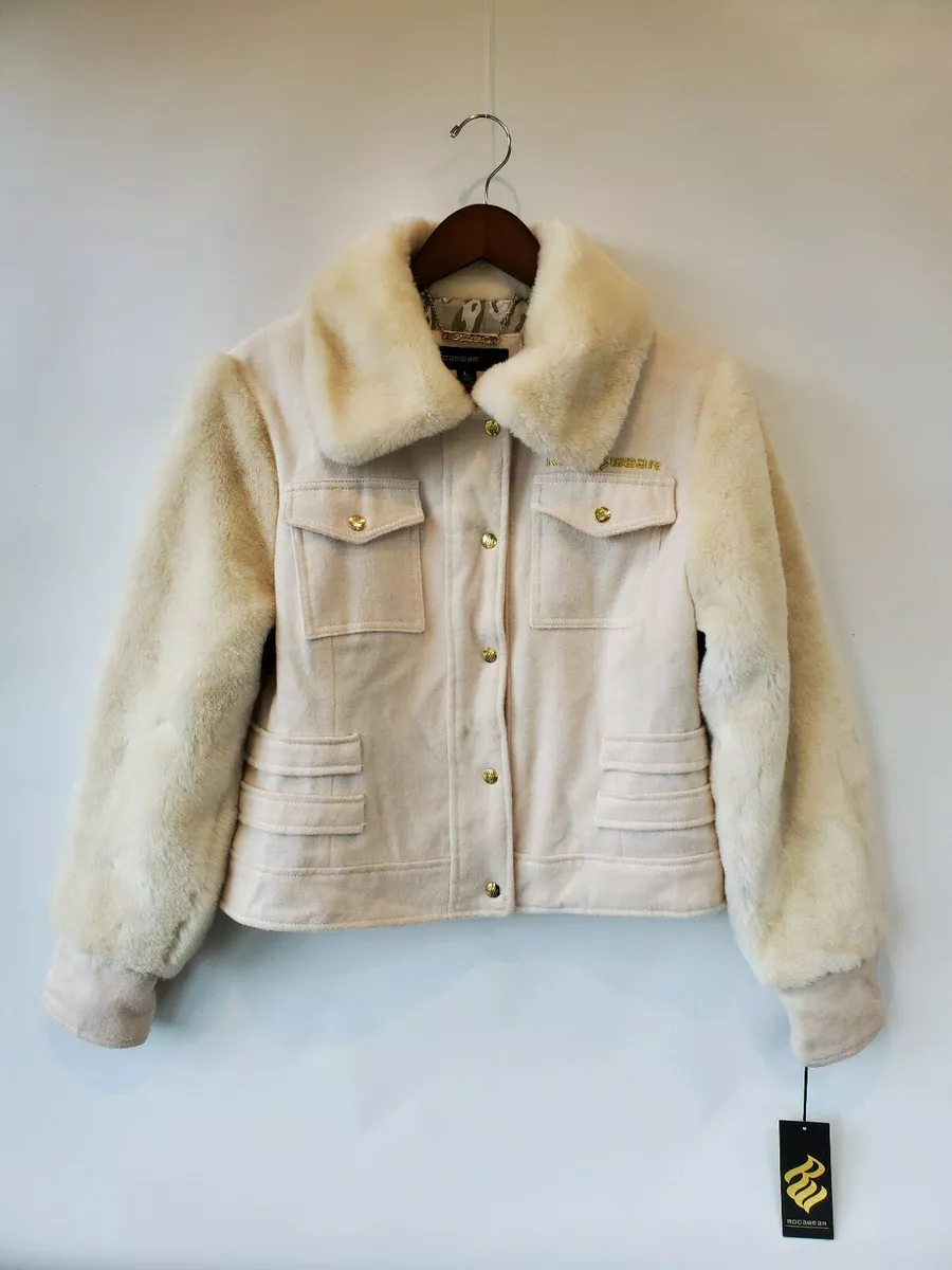Rocawear Womens Faux Fur Wool White Coat, Size L Jacket, 4061ROC Size L  $109 NWT | eBay