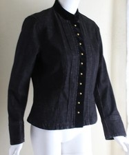 Ralph Lauren Black Denim Velvet Edwardian Romantic Detail Fitted Jacket Sz L