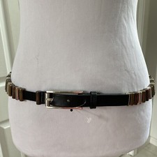Chico's Black Leather Bronze Gold Silver Mixed metal Pieces Stretch belt S NWOT