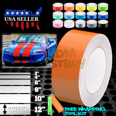10FT Long Orange Racing Stripes Vinyl Wrap - 2 Inch Wide Glossy Rally Decals With Free Tool Kit