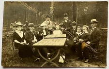 orig. Photo postcard group photo music forest women men hat fashion 