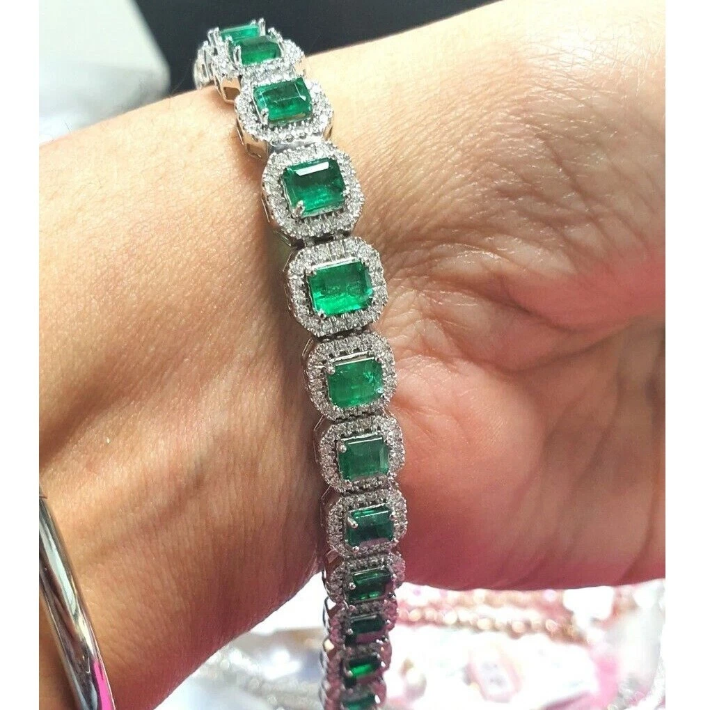 Dainty Emerald and Morganite Silver 925 Bracelet