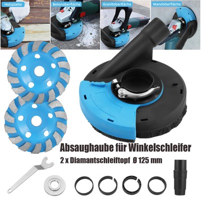 Absaughaube für Winkelschleifer 2x Ø125mm Diamantschleiftopf Beton Turbo Segment