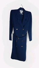 Leslie Fay Blue Doubl Breasted Sheath Type Dress Shoulder Pads Belted Petite 4