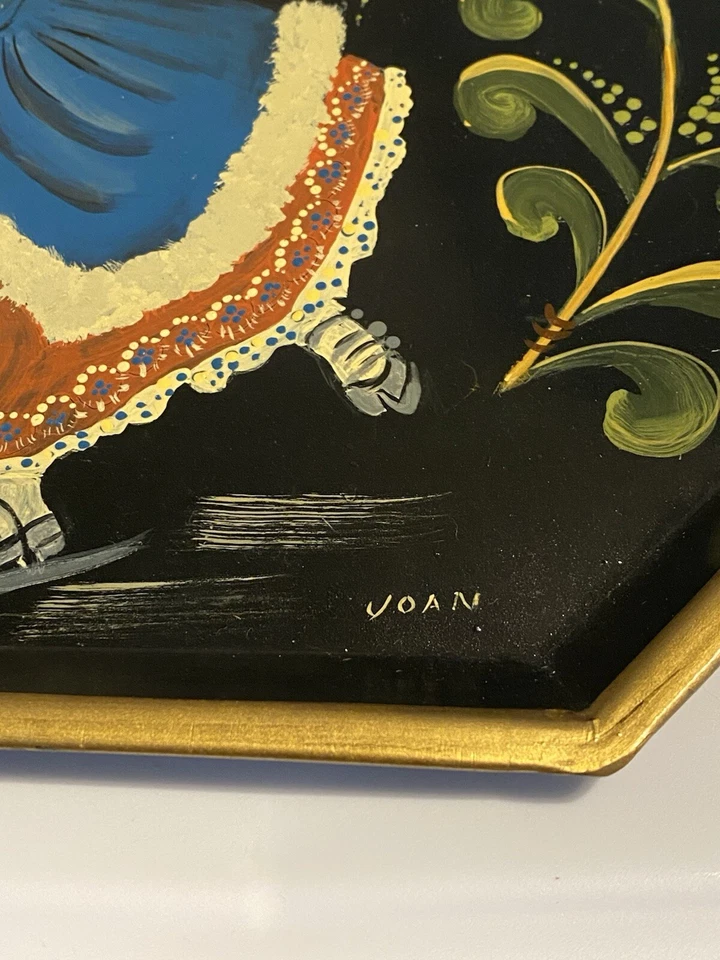 Hand Painted Vintage Tole Serving Tray With Ice Skaters Signed 16 1/2 X 10 - Image 4 of 4