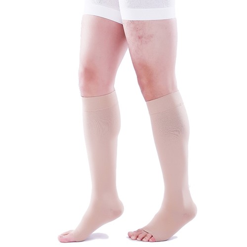 Calcetines de compresión hasta la rodilla pantorrilla punta abierta circulación venas varicosas hombres mujeres - Imagen 5 de 13