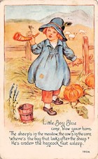 Thanksgiving Pumpkin Sheep Fence Little Boy Blue Farm Pastoral Vtg Postcard D46
