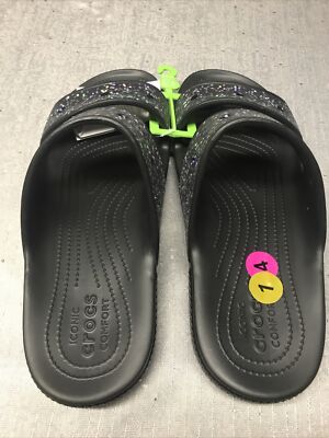 Crocs Men Black Glitter Double-Strap Slide Sandals Crocs Classic Starry Glitter Star Sandals Double Strap  main image 3