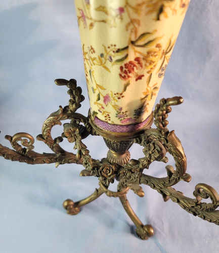 Französischer Stil Kandelaber Porzellan & Messing Tulpe Blume Vase Kerzenhalter Vintage - Bild 3 von 14