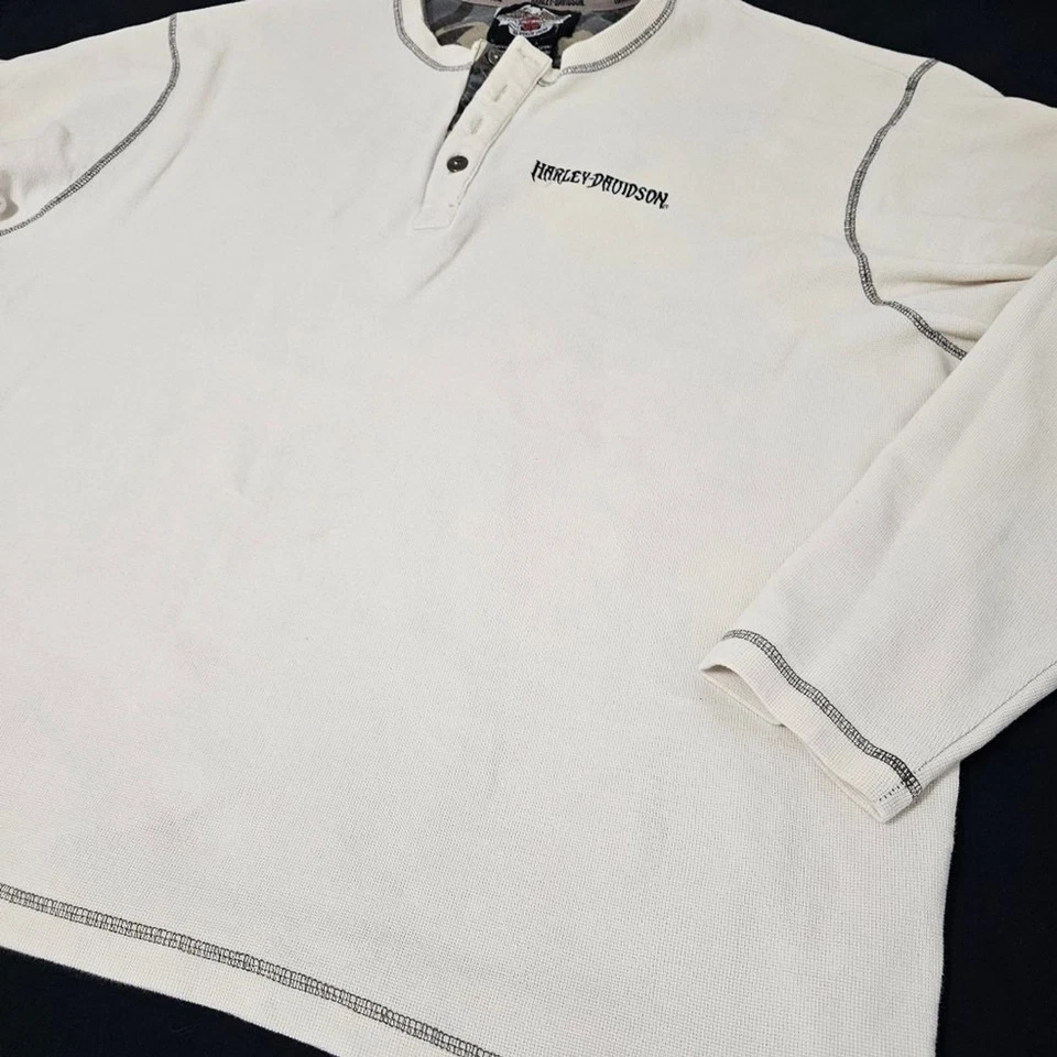 Рубашка с длинным рукавом Harley-Davidson Thermal Henley 3XL бежевая вафельная вязаная 2006 T - Изображение 2 из 4