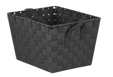 Multipurpose Medium Woven Strap Open Bin Basket With Handles Black