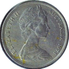 1974 AUSTRALIA 5 CENTS - ELIZABETH II - KM# 64 - 19.41 mm - Copper/Nick - FC 483