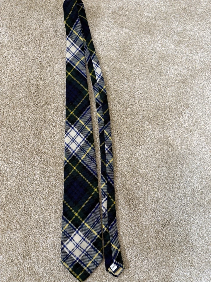 Vtg Polo Ralph Lauren HandMade Wool Plaid Tie Navy Green Yellow Made in USA - Image 2 of 4