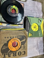 Vintage lot of  Approx 60 Vinyl 45's & 7" 33/78 RPM Records mostly 1950/60's
