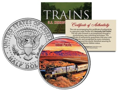 INDIAN PACIFIC TRAIN * Famous Trains * JFK Half Dollar Colorized U.S. Coin