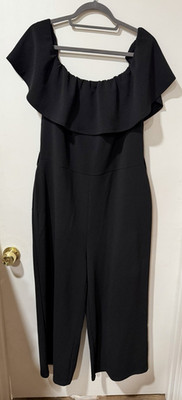 Almost Famous Plus 2X Black Off-the-Shoulder Ruffle Jumpsuit Sleeveless Women