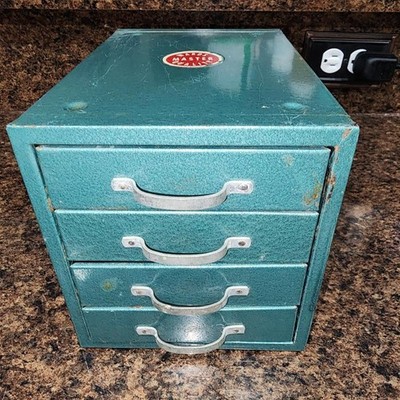 Vintage WARDS MASTER QUALITY Metal 4  Drawer Small Parts Cabinet   Green Awesome
