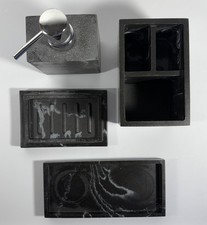 Bathroom Accessories Sets 4 Pc. Black Marble Finish  Sliver