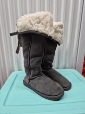 Women's EMU WOOL Grey Suede 100% Merino Wool Lining Over Knee Boots Sz. 8