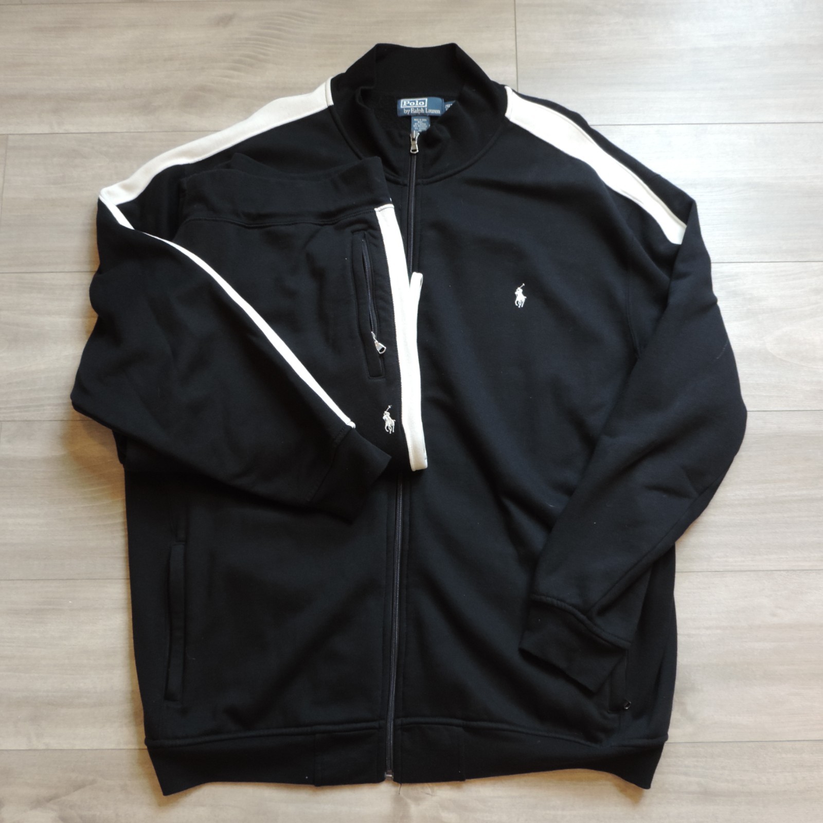 PONY Polo Ralph Lauren set felpa pile zip intera nero uomo taglia 2XLT VINTAGE