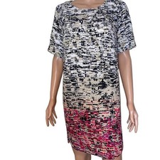 Dalia shift black & pink pattern zip up casual dress back zip up SZ 6