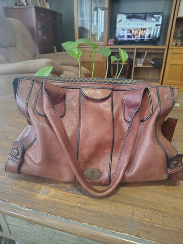 Fossil Large Brown Leather Double Handle Shoulder Satchel Tote Handbag