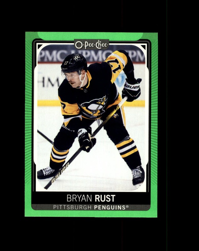 #110 Bryan Rust Pittsburgh Penguins 2021-22 O-Pee-Chee Neon Green Border /50