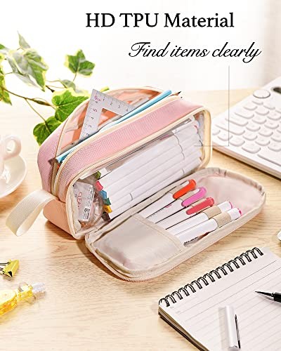 Federmäppchen für Erwachsene Ästhetische Federtasche für Teen College Reißverschluss Etui Pink-TW - Bild 3 von 7