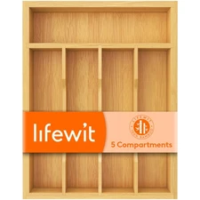 Lifewit Silverware Drawer Organizer, Bamboo Utensil Tray for Kitchen