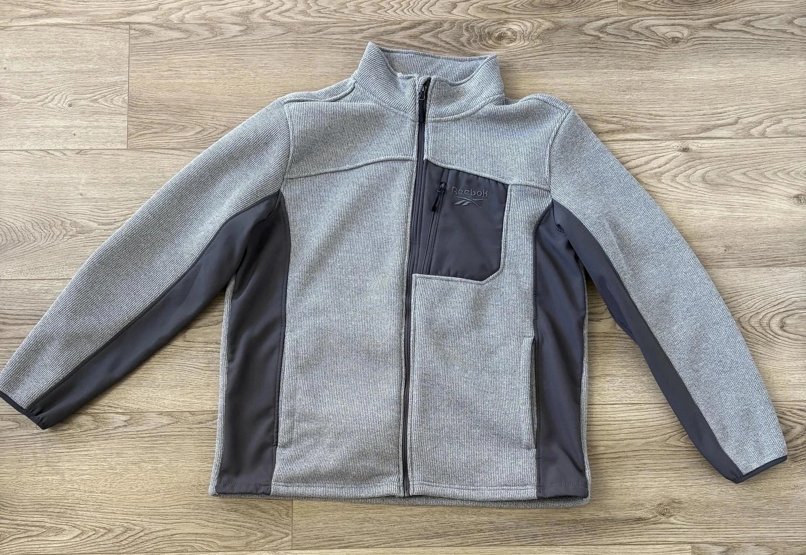 Reebok Jacket Mens XL Gray Fleece Lined Full Zip Softshell Outdoor Hiking Warm