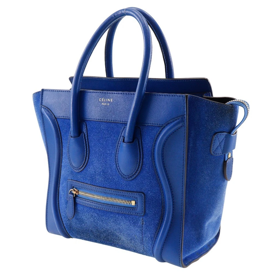 Bolso de mano CELINE Luggage micro azul gamuza/piel de becerro para mujer Foto 2 de 4